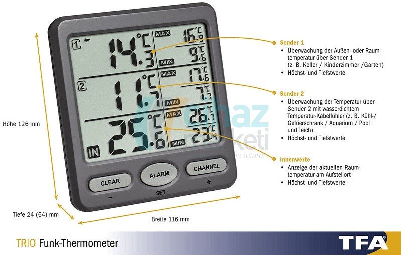 TFA 30.3062.10 TRİO 2 Sensörlü Kablosuz Termometre